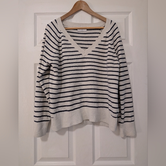 Old Navy V-Neck Sweater - Cream and Black Stripes - Picture 1 of 3